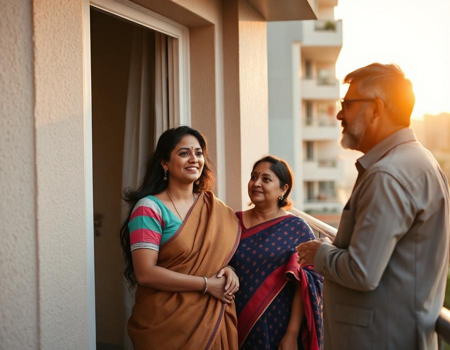 Homebuyers viewing an apartment balcony with an advisor